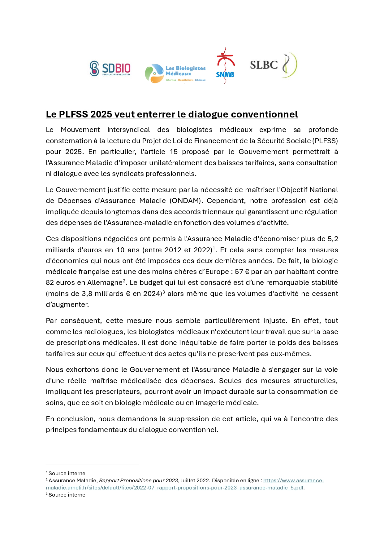 CDP Intersyndical : Le PLFSS 2025 veut enterrer le dialogue conventionnel 